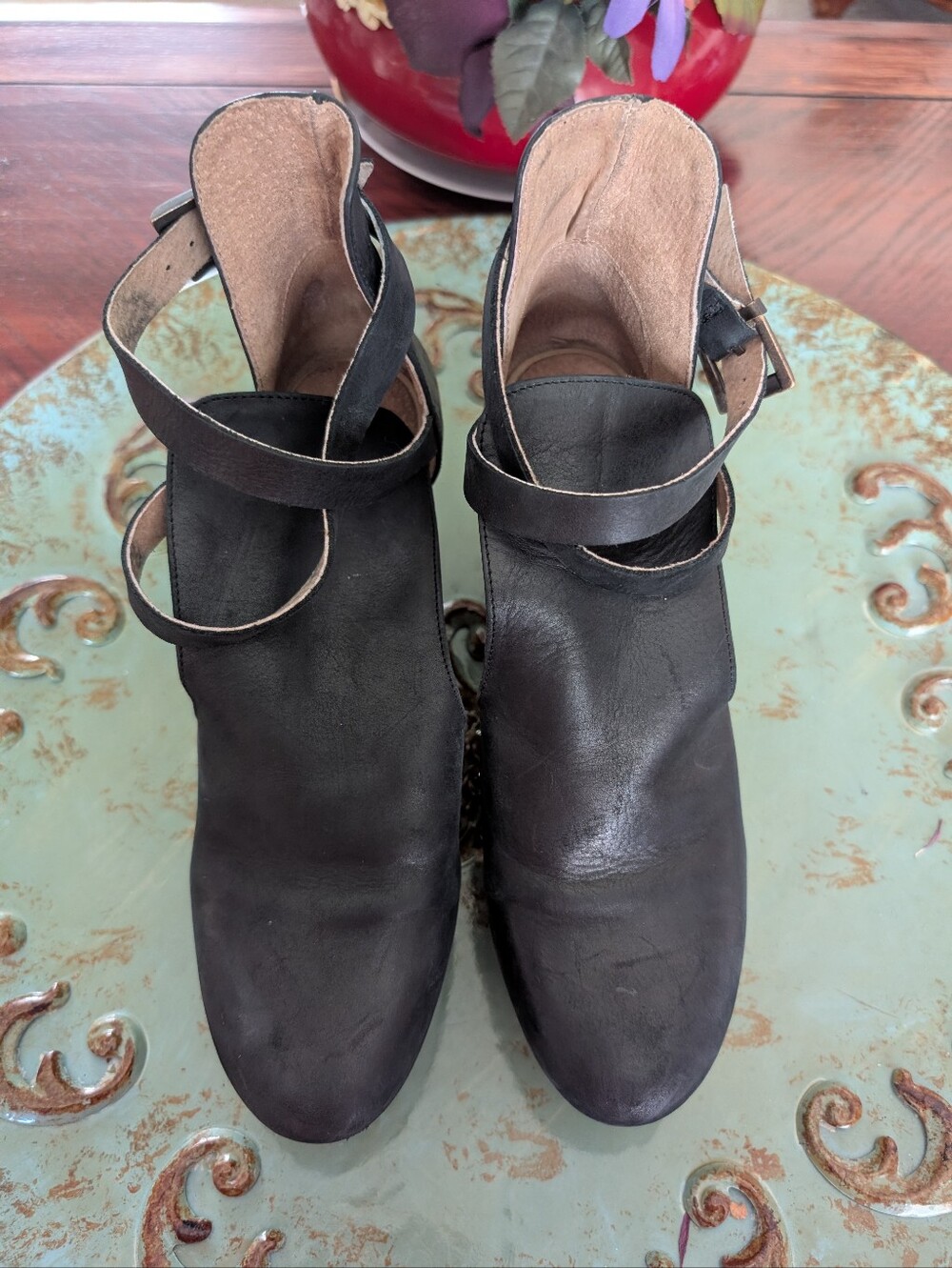 Free People Black Leather Platform Clogs with Wood-Effect Heel Size 39.5 - Picture 2 of 16